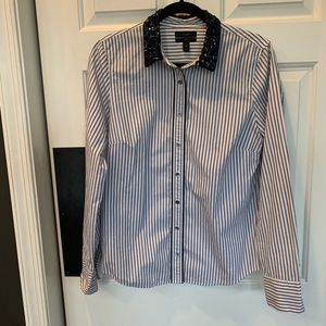 J.Crew Perfect Shirt -size 10 with navy sequin collar.